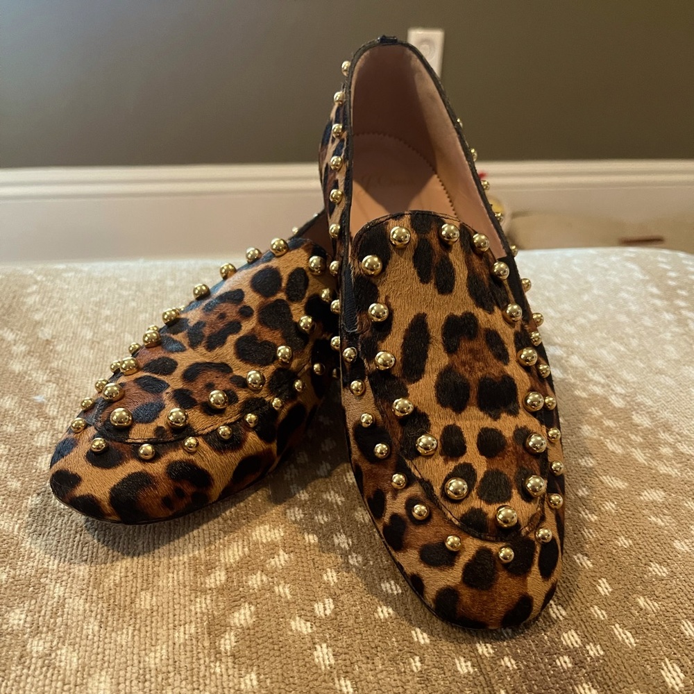 Jcrew studded Janine leopard loafers. 8.5